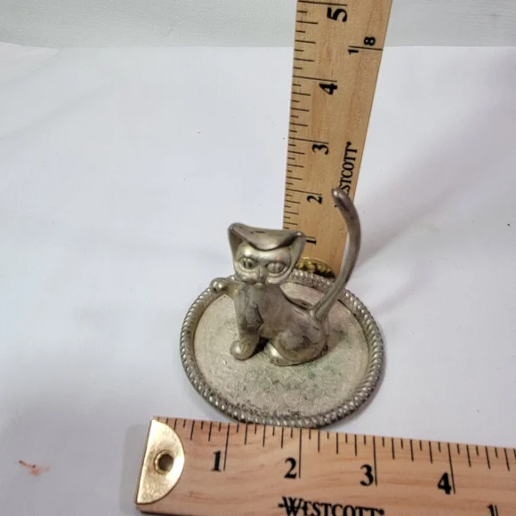 Vintage EP Zinc alloy silver cat ring and jewelry plate - Picture 4 of 9